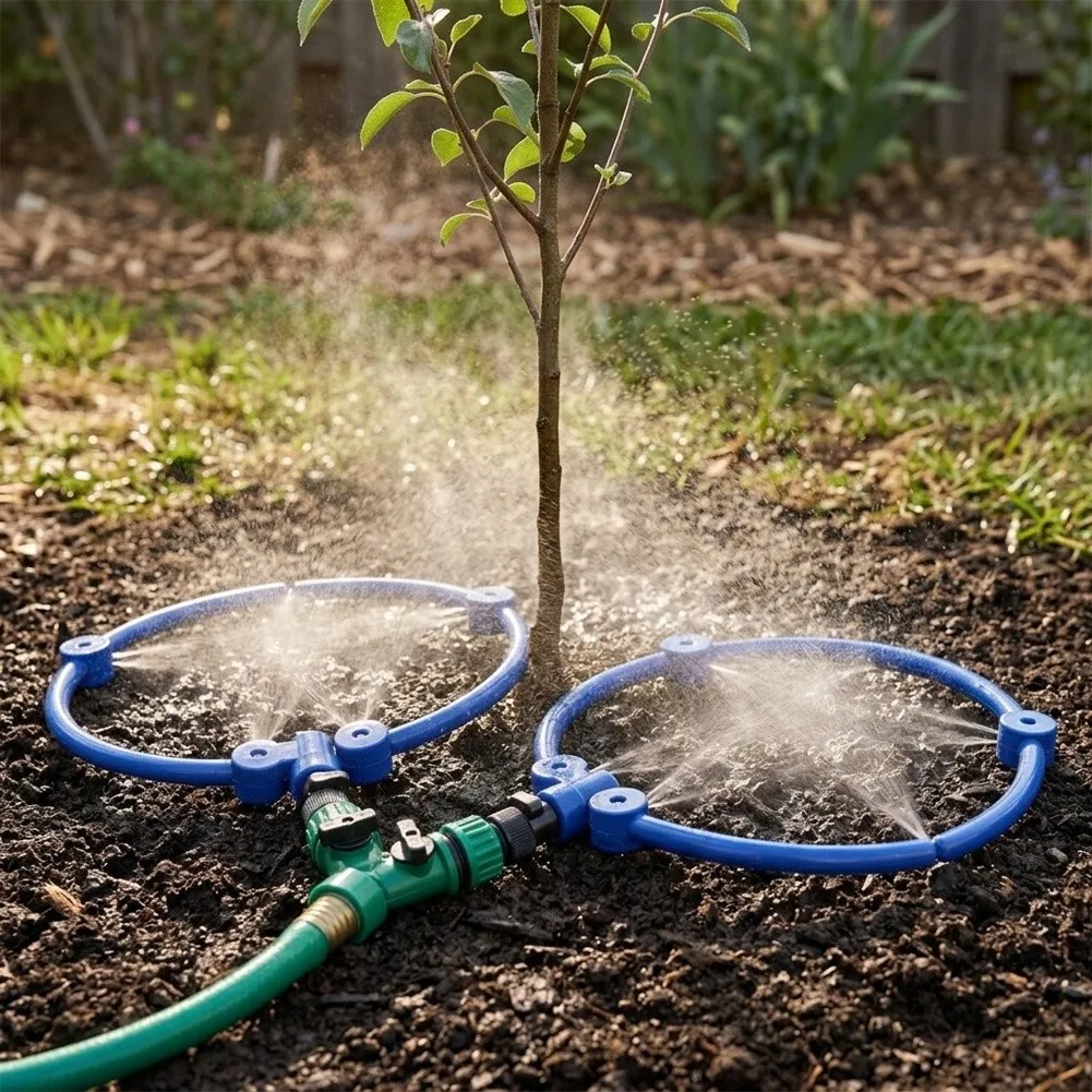 2PCS Tree Watering Ring System with 360 Degree Spray Pattern and 13 Inch Round Design for Consistent for root Water Delivery