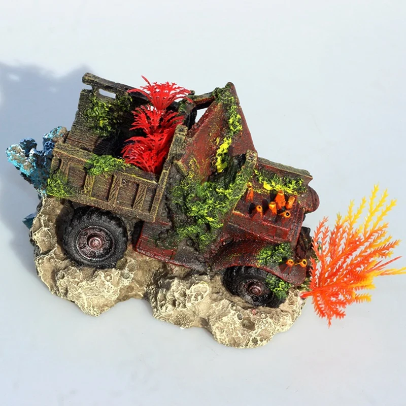 Aquarium Shell Truck Wreck Coral Reef Decoration Ornaments Fish Shrimp Shelter Fish Tank Landscaping Aquascape Decor