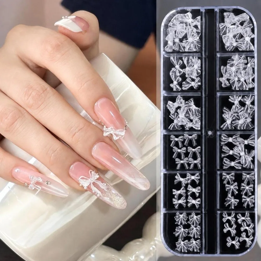 12 Grids/Box Nail Art Sequins Kit Transparent 3D Bowknot Nail Charms Decorations DIY Mixed Sizes DIY Nail Embellishments
