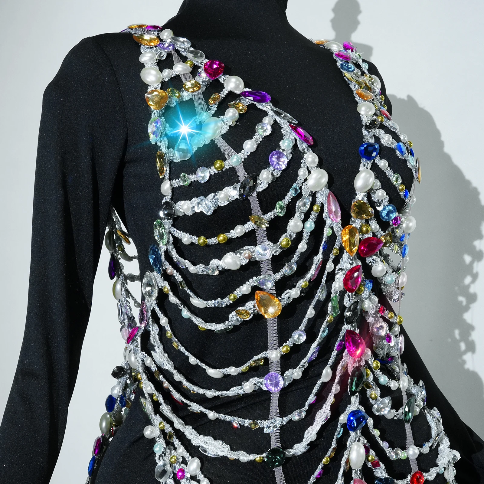 Espumante luxo colorido cristal oco sexy collant cantor traje de palco rainha pólo dança clube aniversário traje de dança