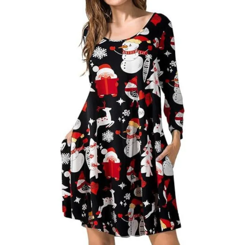 Vestido Midi de manga larga para mujer, ropa informal con estampado de colores, ideal para Halloween, vacaciones de Navidad y otoño, novedad de 2024