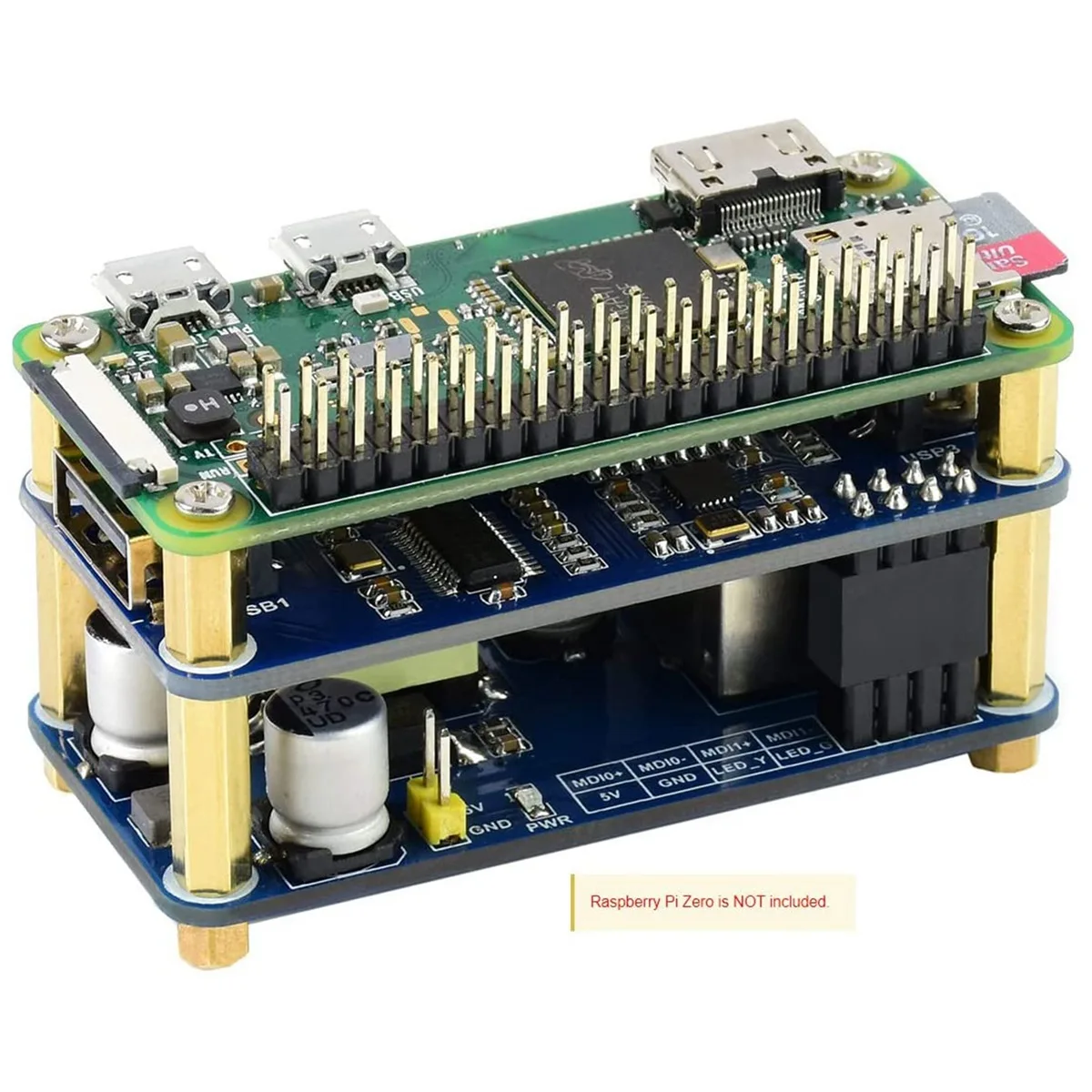 HUB USB Ethernet Waveshare-PoE, Chapéu com caixa, Estojo ABX, Raspberry Pi Zero W 2 W Zero WH 2 WH