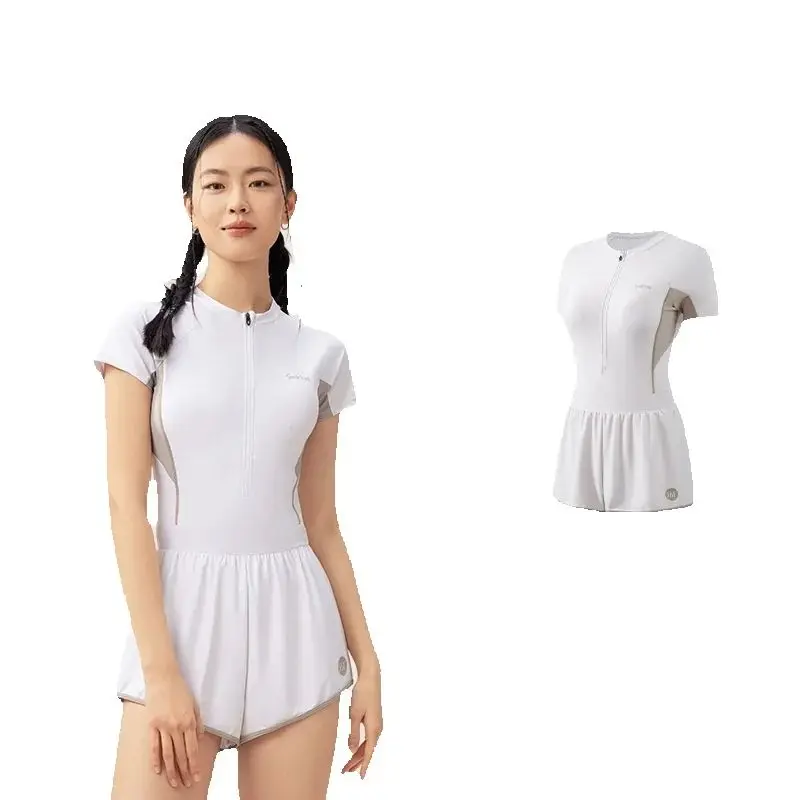 Women One Piece Professional WaterProof Outdoor Athletic Push Up Swim Skirt Cap Female Quick-Dry Sports Bathing SwimWear Glasses