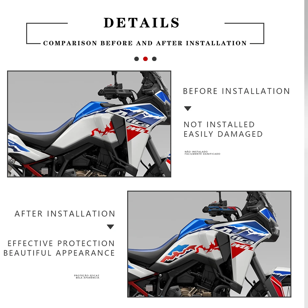 Naklejki ochronne z żywicy 3D na boczne naklejki ochronne na zbiornik do Africa Twin 1100 2024-2025