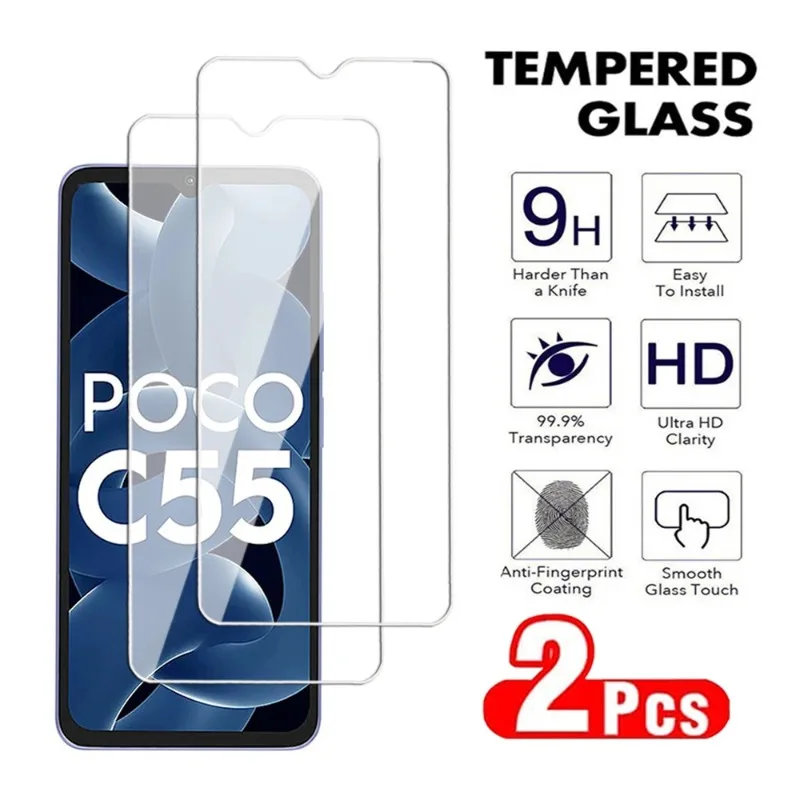 

2Pcs Transparent Tempered Glass For Xiaomi POCO C50 C51 C55 C65 F3 F4 F5 F6 Pro Screen Protector For Xiaomi POCO F3 F4 GT Film