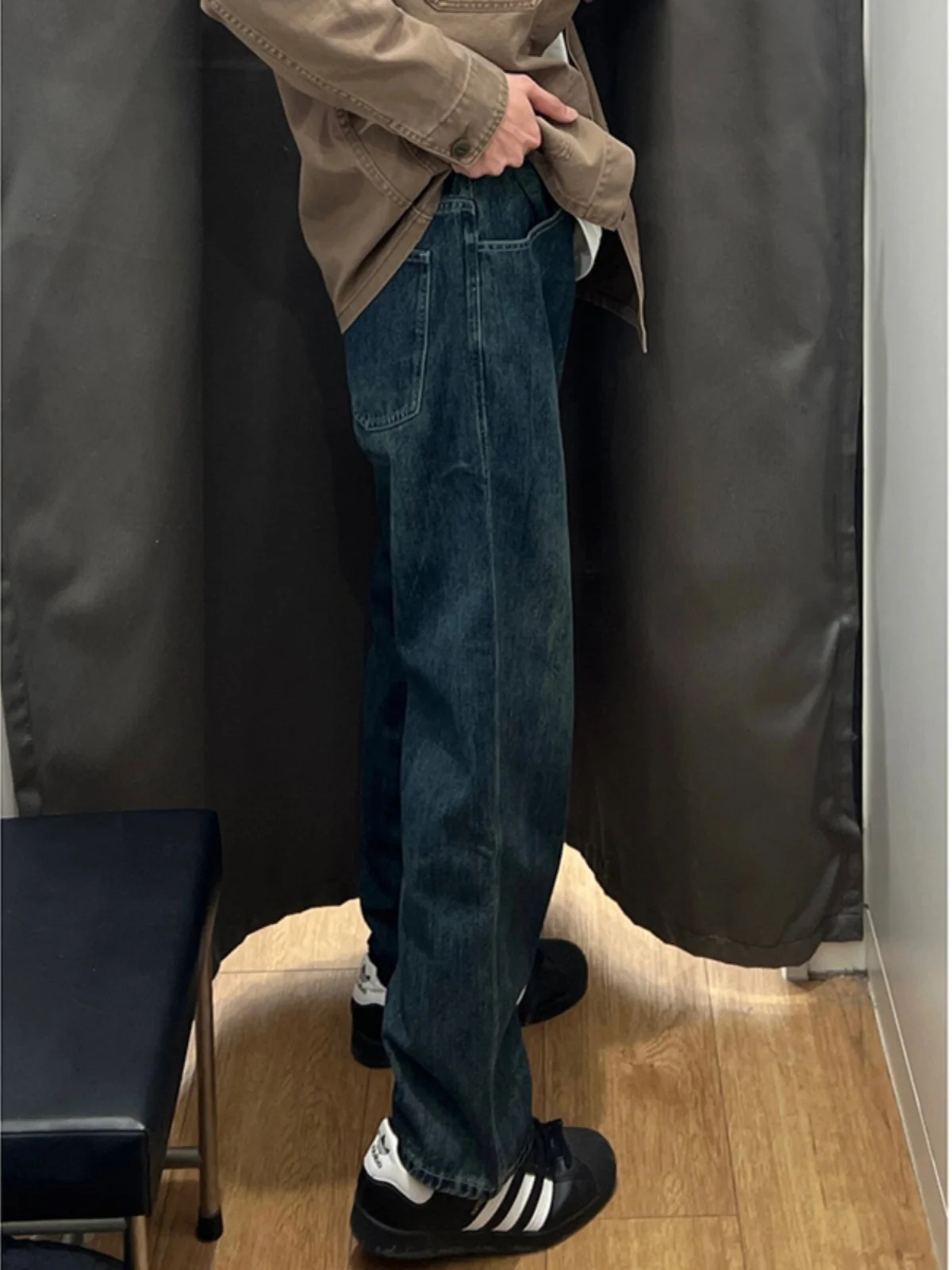 

Deep Blue Jeans Straight Leg Men's Fashion High Waist Slim Fit American Street Style Spring Autumn Long Pants Trendy