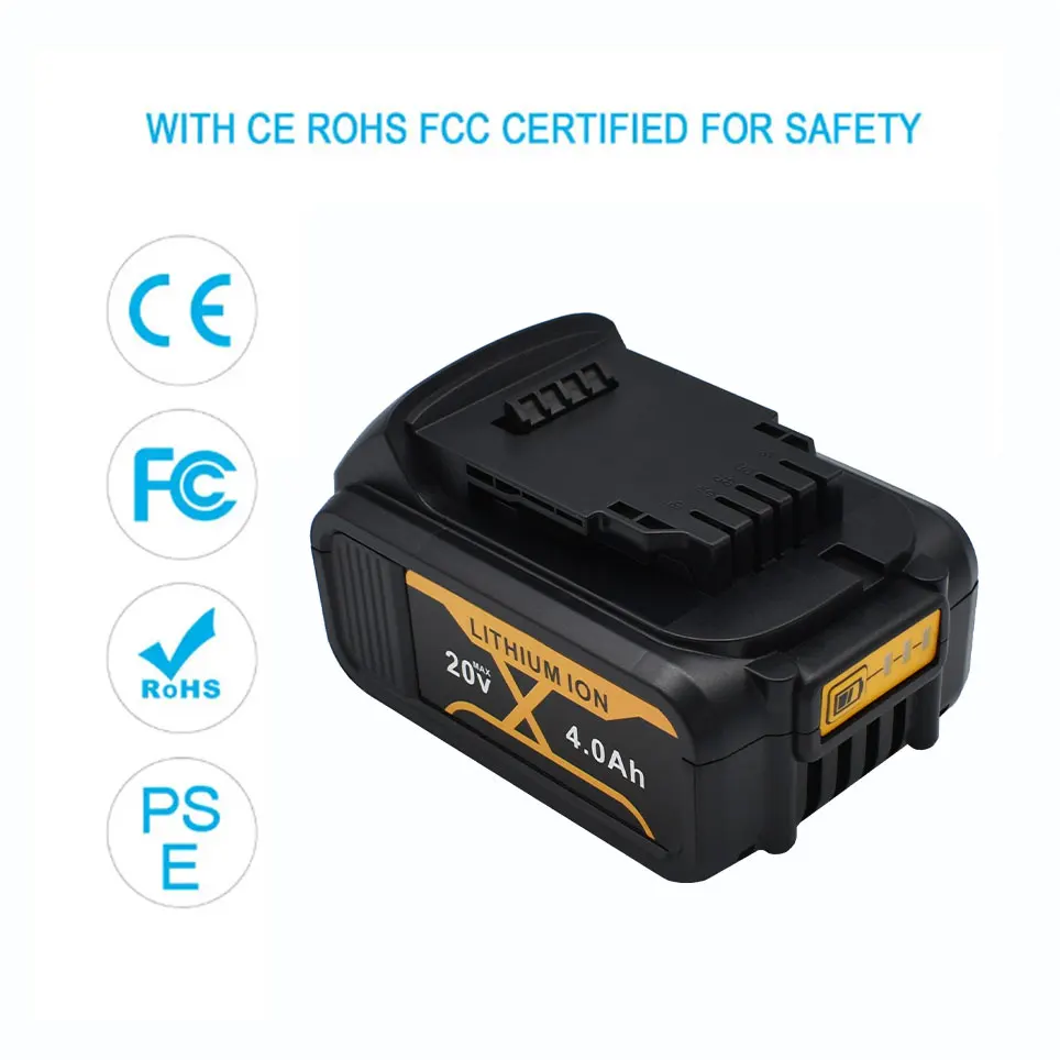 For DeWalt 100% Original 20V 4000mAh Rechargeable Power Tools Battery with LED Li-ion Replacement DCB205 DCB204-2 20V DCB206