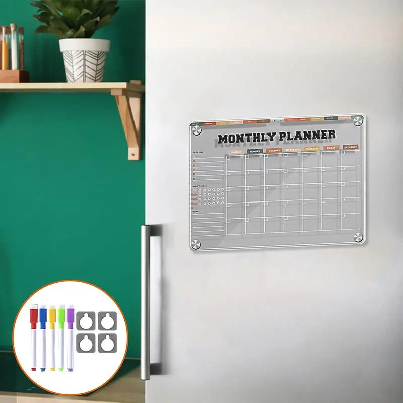Fridge Whiteboard Magnetic Reusable Magnetic Calendar Whiteboard For Refrigerator 12x9in Acrylic Clear Message Board Fridge