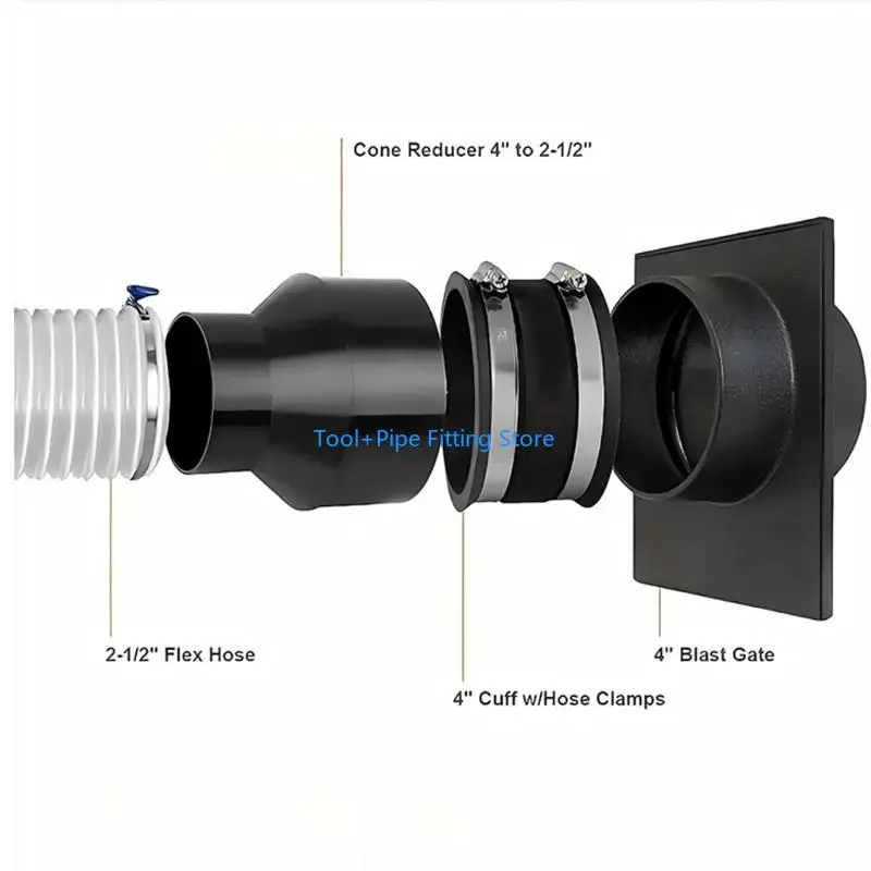 F92B Heavy dutys 4In to 2 -1/2inch Dust Collection Hose Cone Reducer for Woodshop Debris Management Systems Accessories