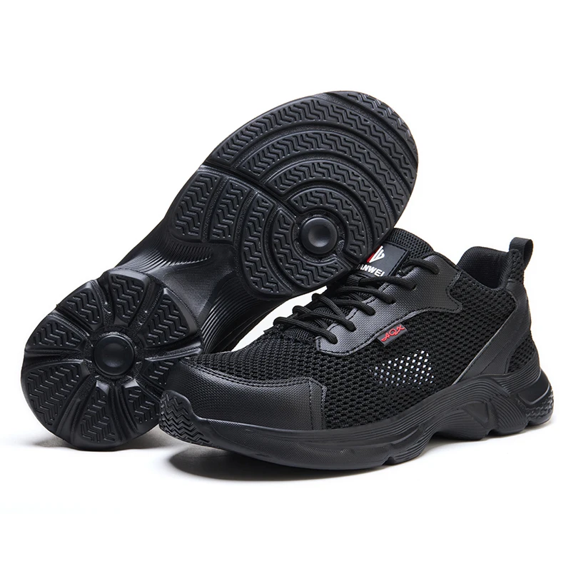 summer mesh safety shoes breathable work sneakers with plastic toe black work shoes anti slip industrial tennis shoes for men - Image 4