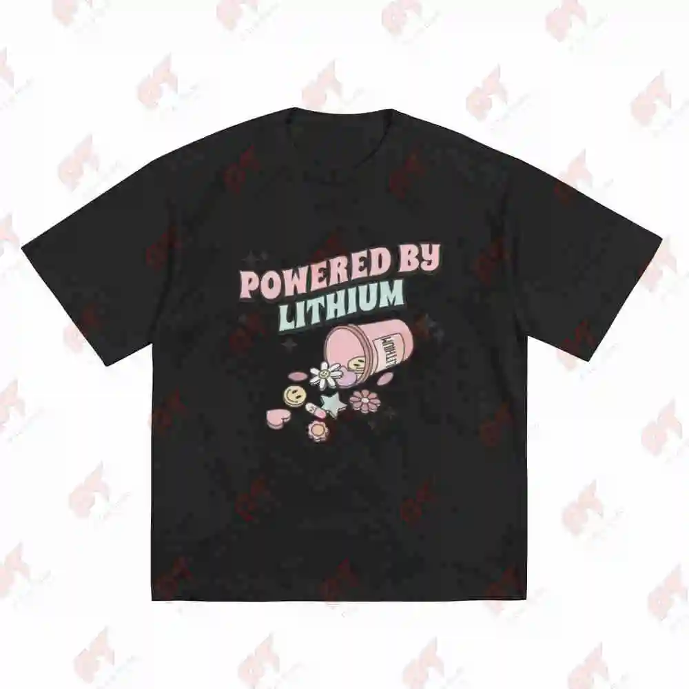 Powered By Lithium Mental Health Bipolar Medication Short Sleeve Tee 100% Cotton T-Shirt