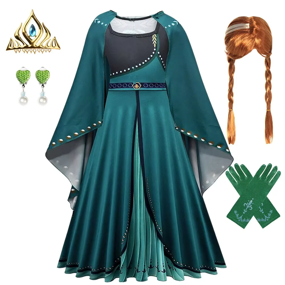 Halloween Costume Girl Anna Princess Party Role Play Dress with Cape Queen Coronation Apparel Kid Carnival Cosplay