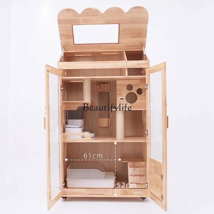 Cat Villa Solid Wood Large Space Luxury Cat Cage Indoor Home Cat Nest