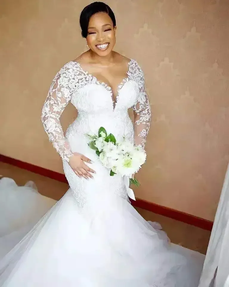 Aangepaste hoge kwaliteit zeemeermin trouwjurk luxe bruidsjurk Afrikaans