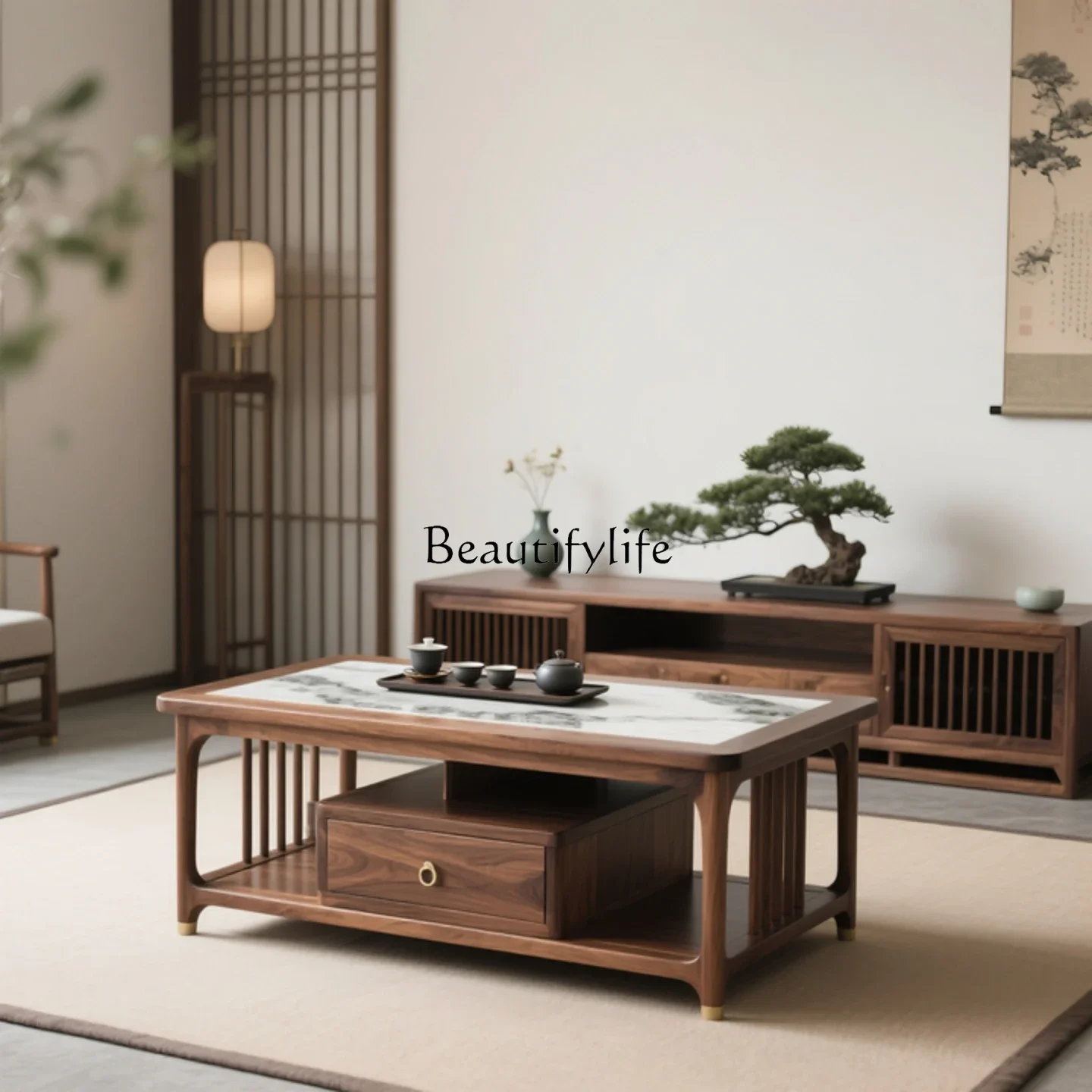 

yj21 New Chinese black walnut solid wood coffee table Modern simple living room Home light luxury high-end coffee table