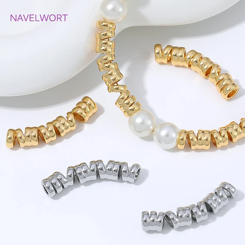 18K Gold Plated Spiral Rondelle Spacer Beads,Twist Wave Large Hole Beads For Bracelet Making,Beads Separators,Jewelry Findings
