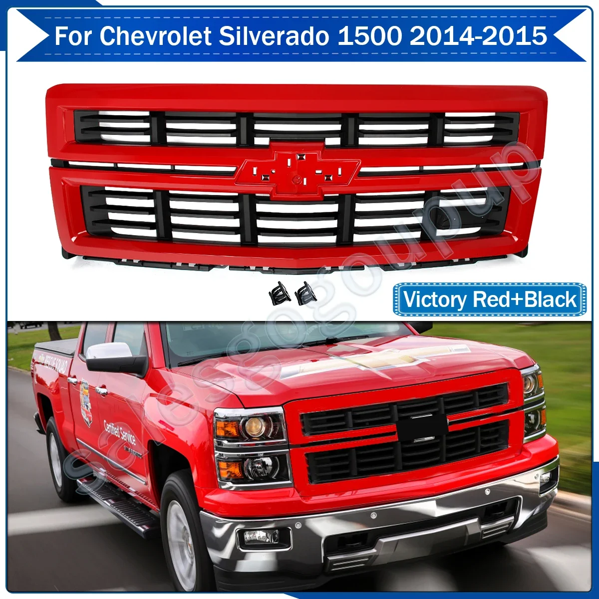 

Grill for 2014-2015 Chevrolet Silverado 1500 Front Bumper Grille Victory Red & Black