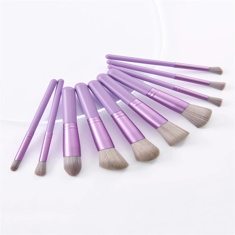 10 Pieces/set Mini soft delicate bristle skin-friendly stabilized powder metal ferrule cosmetic brush set For travel