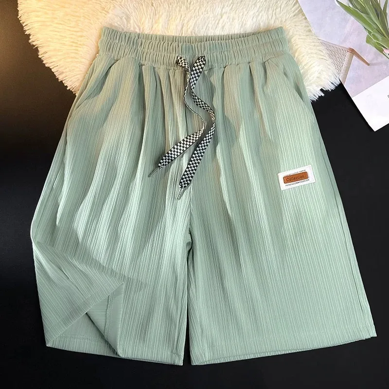 

Ice Silk Men's orts Spor Casual Running Pants Loose Fit Youthful Energy Sle Five-Quarter Length Summer Leisure Trousers