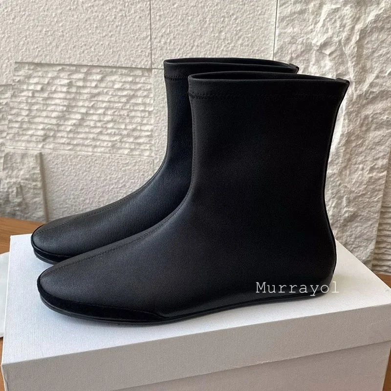 Ankle Boots Women Autumn Winter Solid Color  Retro Flat Bottom Single Boots Genuine Leather Soft Surface Elasticity Short Botas