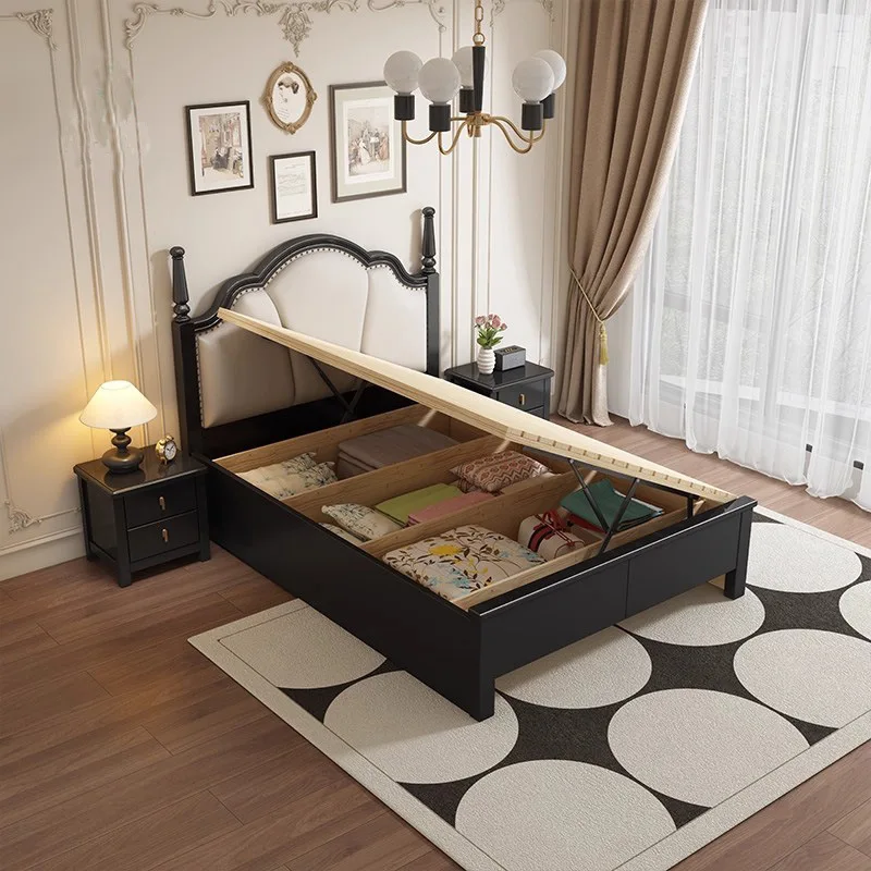 Light luxury retro solid wood single bed 1.2 meters 1.35m side open air pressure French 1.5m drawer
