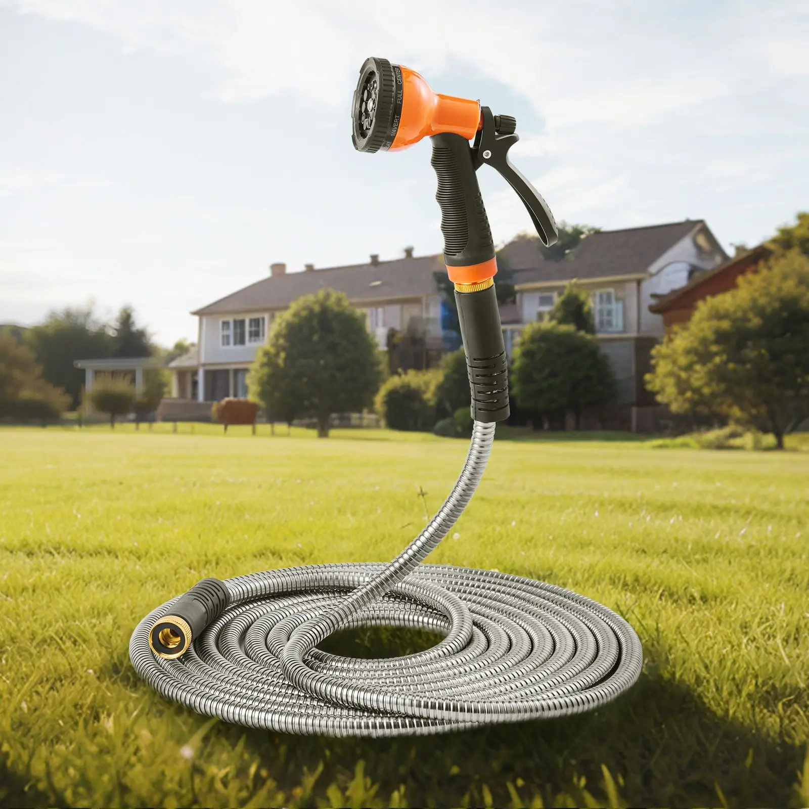 100 ft Metal Garden Hose Rust Proof Stainless Steel Water Hose, Heavy Duty Backyard Hose with 10 Function Nozzle, No-Kink & Flexible Water Pipe, Lightweight Metal Hose for Yard, Outdoor