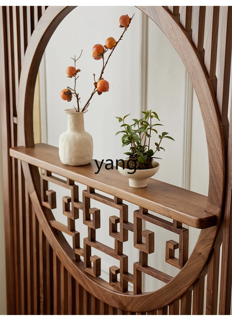 LMM new Chinese grille black walnut solid wood screen simple partition entrance door