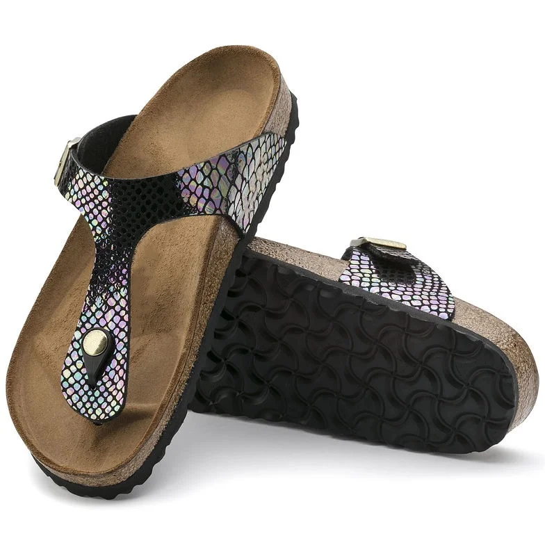 luxury designer brand Gizeh sandals men flip flops leather cork slippers with buckles women serpentine slippers with shoebox