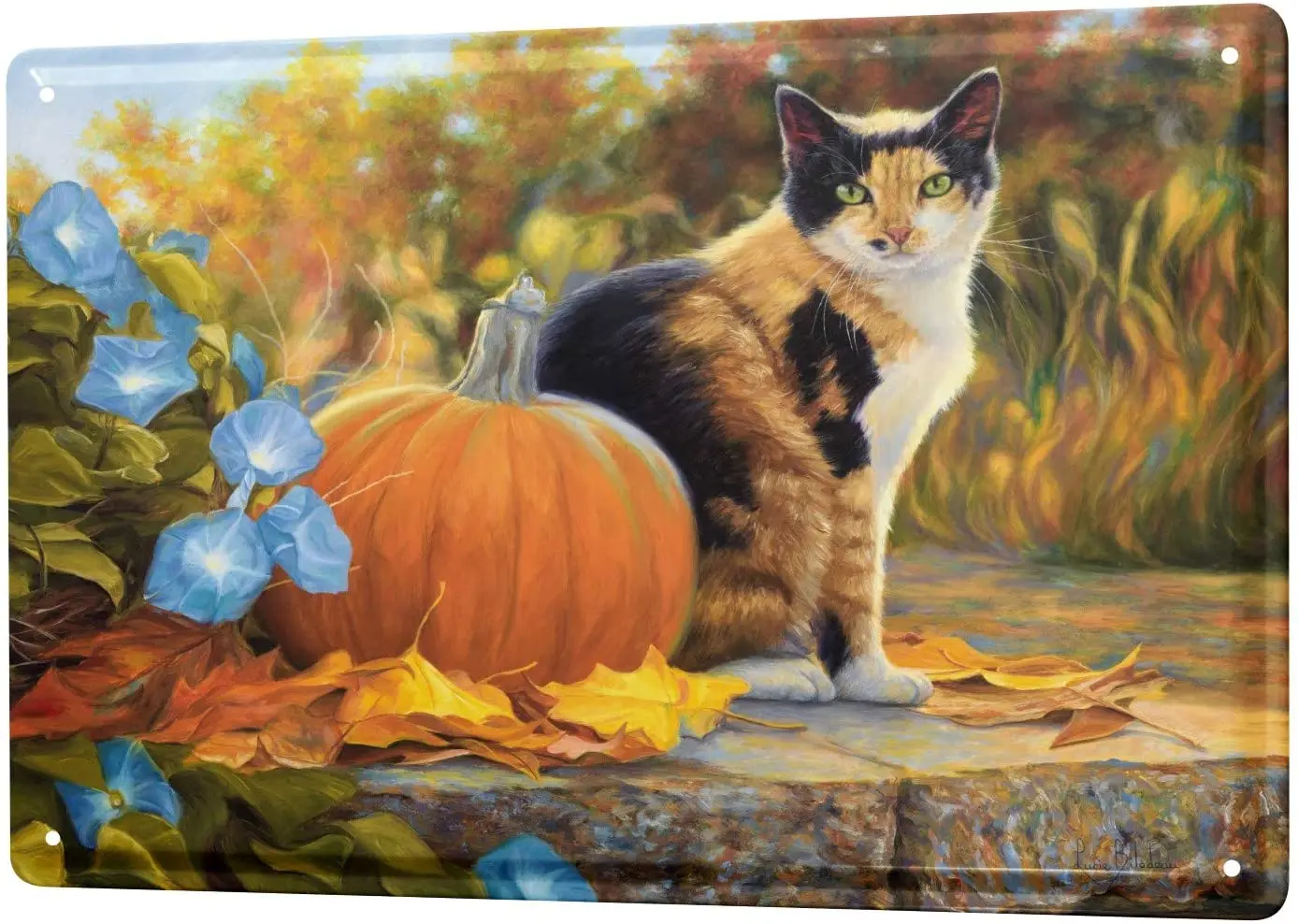 LEotiE SINCE 2004 Tin Sign Metal Plate Decorative Sign Home Decor Plaques Cat Decoration Cat with Pumpkin Metal Plate 8X12