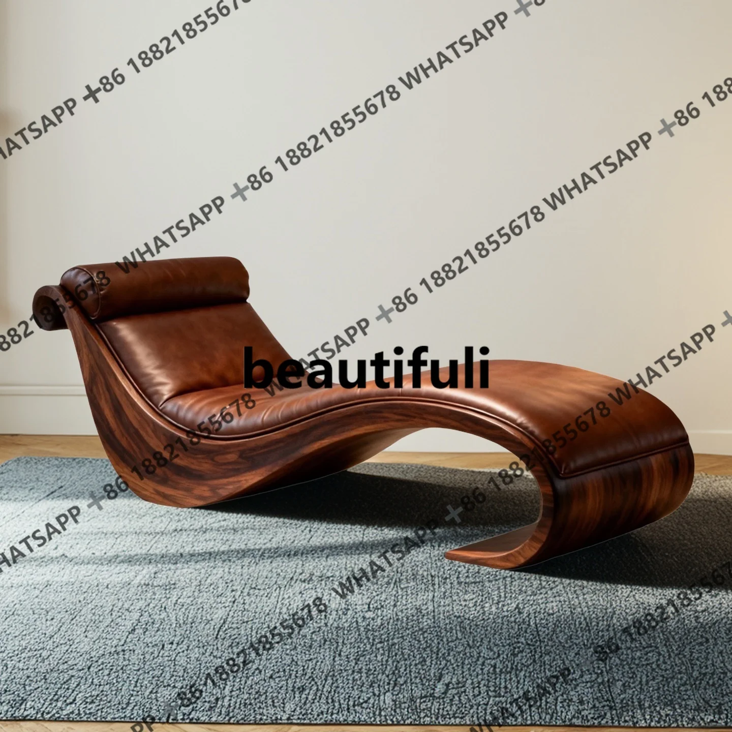 

Новое китайское современное кресло-наложница из черного дерева, волнистая деревянная рама, коричневое кресло на заказ