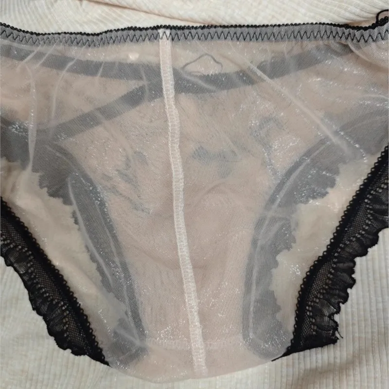 Low Rise Men's Triangle Briefs Embroidered Sexy Underwear, Sparkling Tulle Lace Mesh, Breathable Convex Pouch Erotic Lingerie