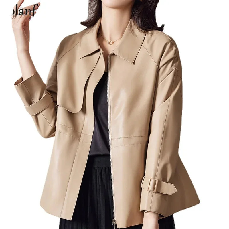 Genuine Leather Jackets for Women 2023 New Fall Pure Sheepskin Jacket Female Short Waistband Natural Leather Clothes Veste Femme