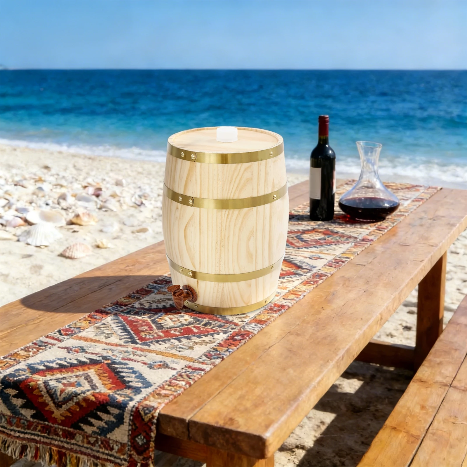 2.6Gal Pine Wood Wine Barrel – Metal Hoops – Aluminum Foil Lining – Faucet Tap – 66.14 lbs Capacity – 10.24