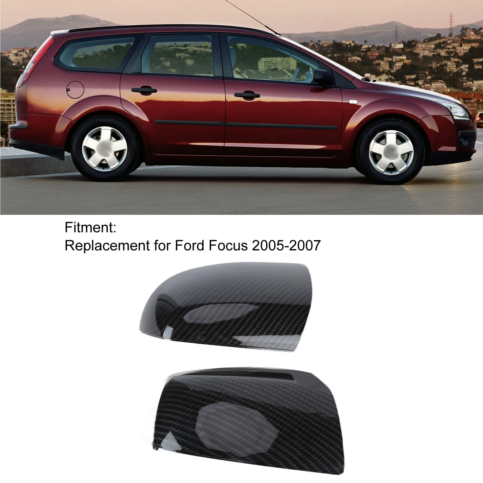 

1 Pair Mirror Cover Crack Resistant Mirror Cap Carbon Fiber ABS Mirror Shell OE 1429790 For Ford Focus 2005-2007