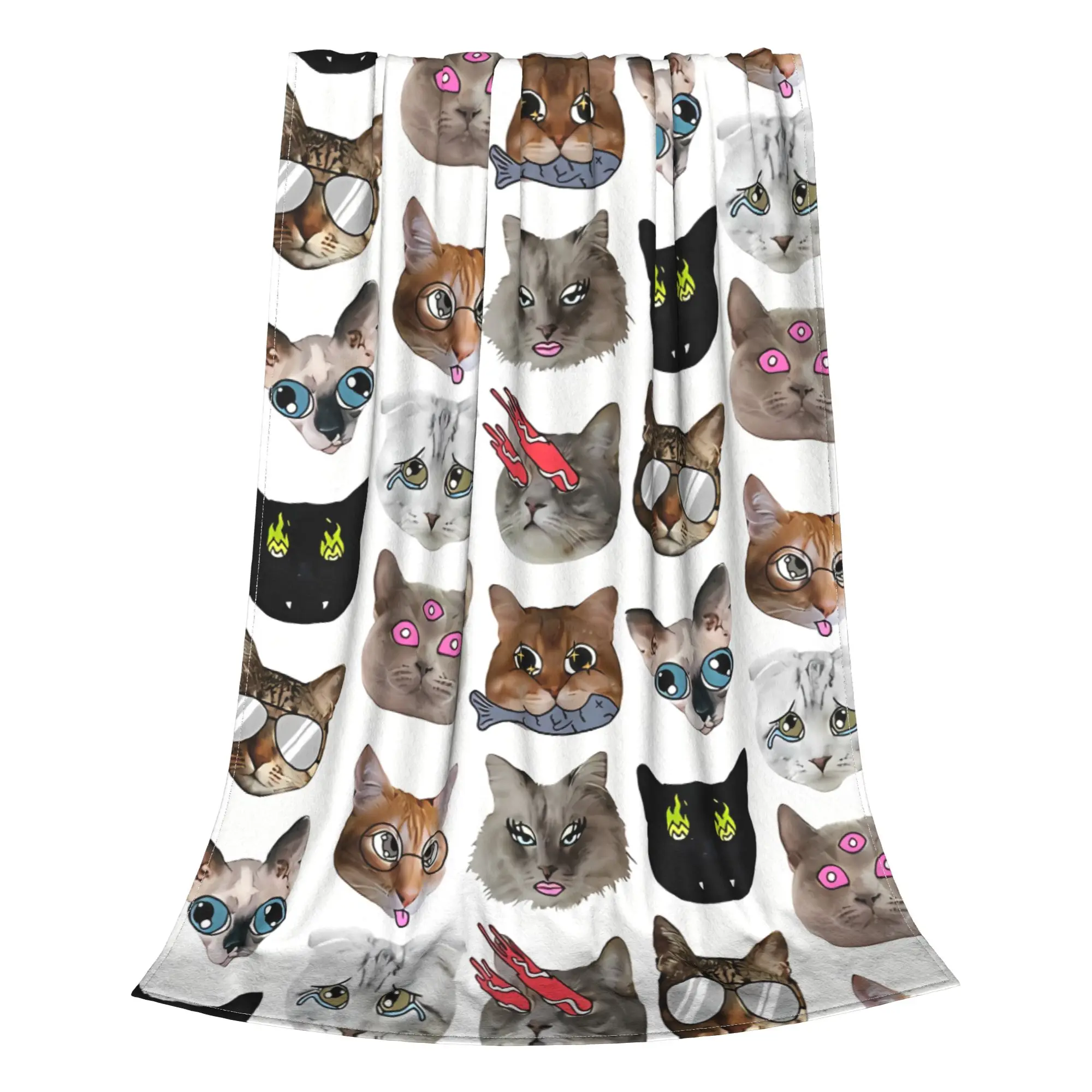1PC Home Cute Room Decor Crazy Cats Blanket Throw Blanket Cat meme Novelty Warm Blanket All Season