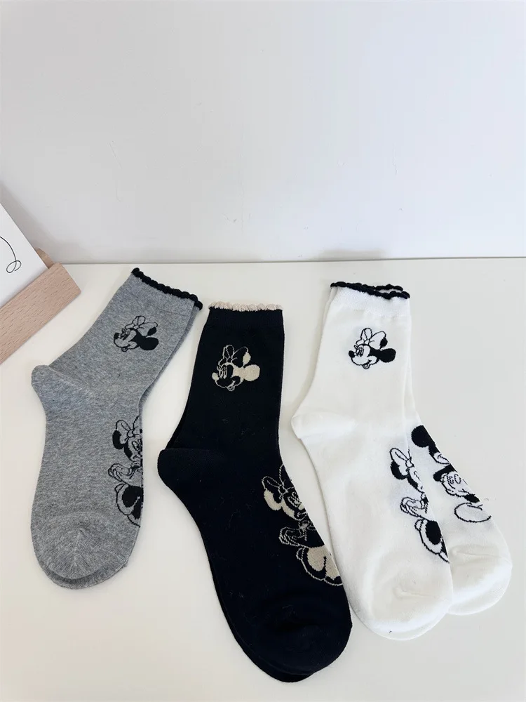 

Kawaii Disney Minnie Mouse Cotton Socks Anime Warm Sports Women's Socks Autumn Winter Cartoon Women's Mid-tube Socks Gifts