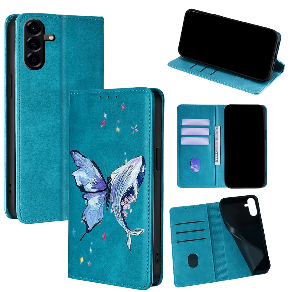Mode Schmetterling Muster Leder Brieftasche Fall für Samsung Galaxy S25 Ultra S25 FE S24 S23 S22 Plus A17 A07 A56 A36 A26 Flip Fall