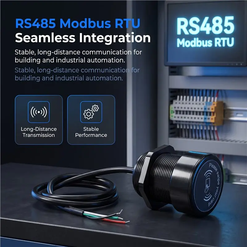 Waterproof For Access Control System Miniature 24V RS485 Modbus RTU 13.56Mhz Arrival IC Card Reader