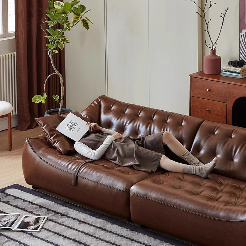 

American Retro Style Living Room Sofa Set Light Luxury Art Style Villa Living Room Genuine Leather Customized Multi-Person Sofa