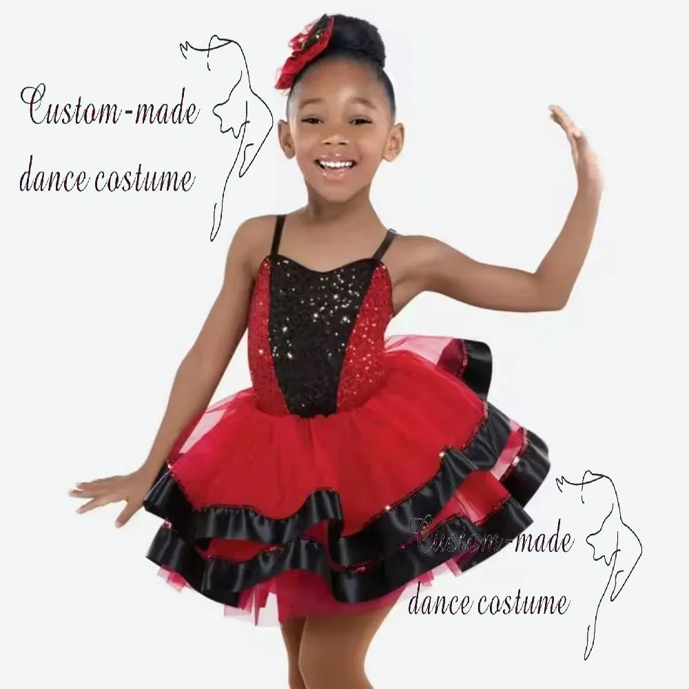 Nuovo abito da ballo per bambini, gonna in tulle, costume da artista di piombo, abito in tulle per competizioni e spettacoli, danza con paillettes