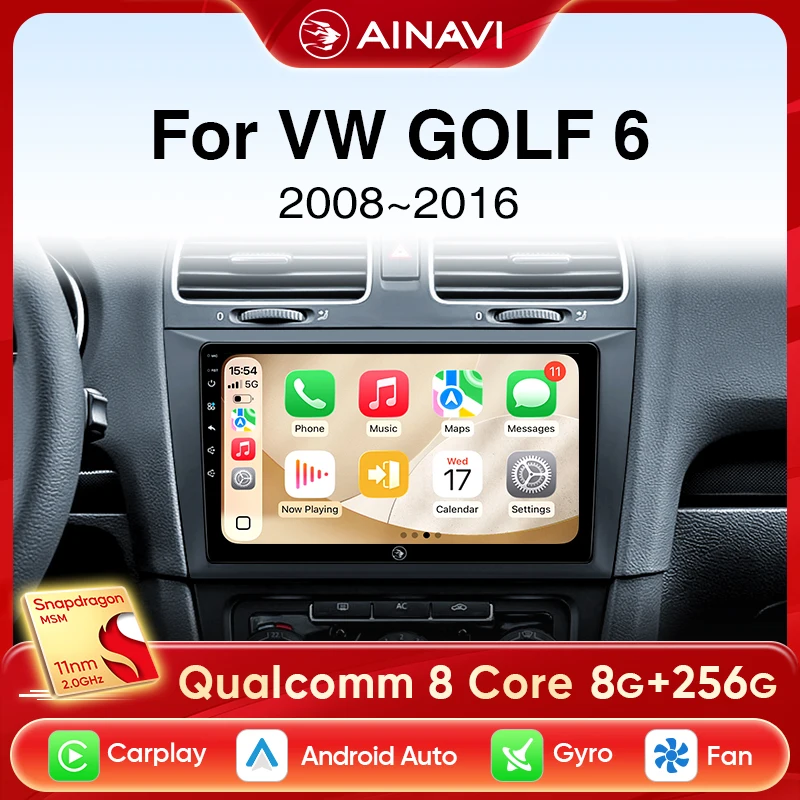 

Автомобильное радио Ainavi для Volkswagen VW Golf 6 MK6 GTI 2008-2016, беспроводное автомобильное радио Carplay Android, автомобильное мультимедиа 4G DSP 48EQ 2 Din