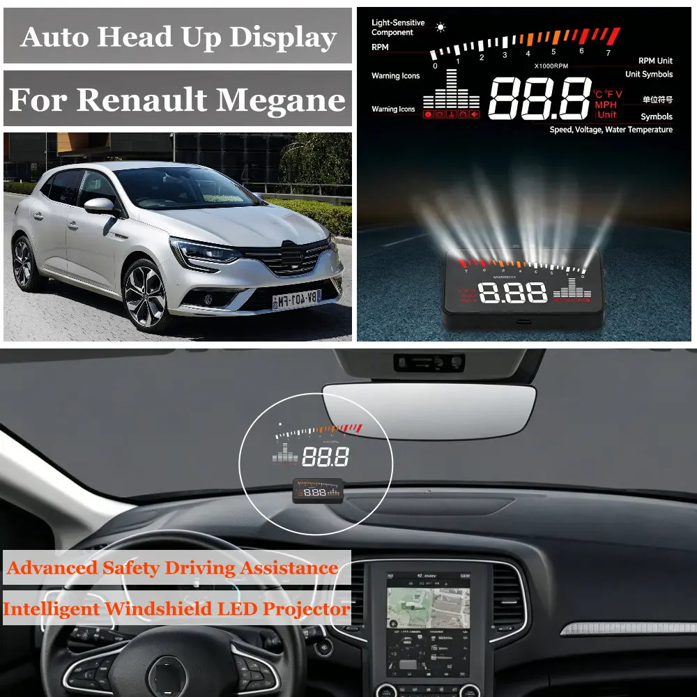 

Car Head Up Display For Renault Megane B32 RFB 2008-2026 AUTO HUD Windshield Projector Accessories Speedometer Odometer RPM