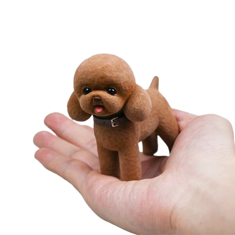 

Flocking poodle model, teddy cute puppy doll mini animal tide play table figure