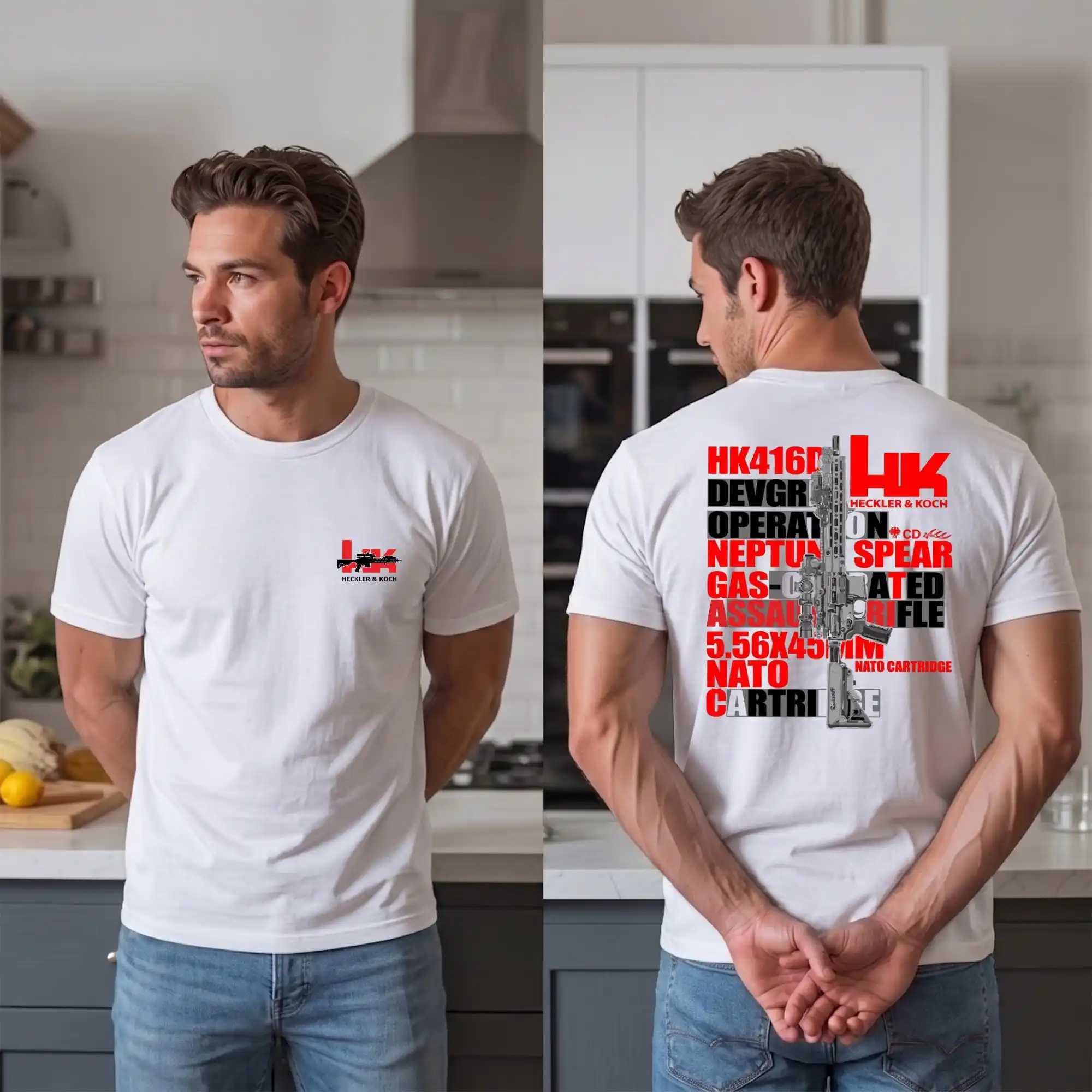 2026 New HK Tactical Family Matching Unisex Oversized Streetwear T Shirt HK416 Tactical Rifle Word Art Graphic Short Sleeve Tee