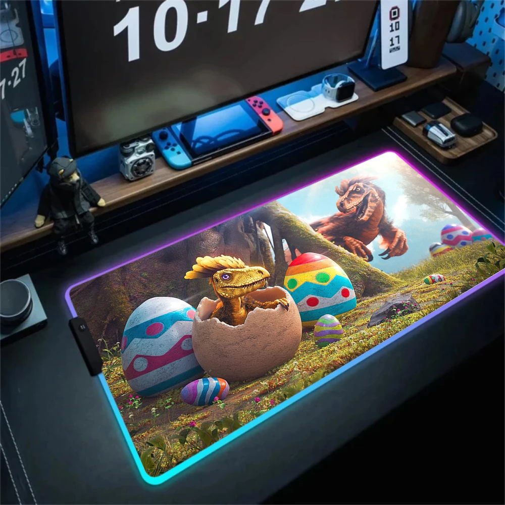 grande rgb led antiderrapante gaming mouse pad ark survival evolved luminescencia de dinossauro gamer velocidade desk mat 01