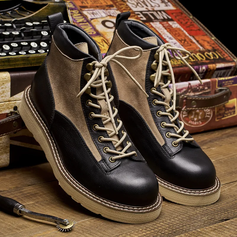 Handmade British Men Winter Shoes Vintage Top Quality Cow Leather Ankle Designer Lace-up Round Toe Boots Desert Motorcycle Boots