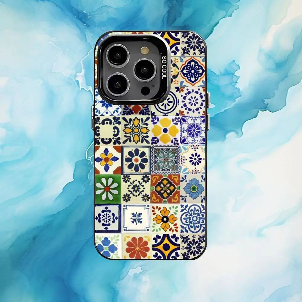 حافظة هاتف فسيفساء من بلاط البحر الأبيض المتوسط لهاتف iPhone17,16,15,14,13,12,11 Plus، Pro Max مطلية بالفضة باللون الأسود والداخل #3