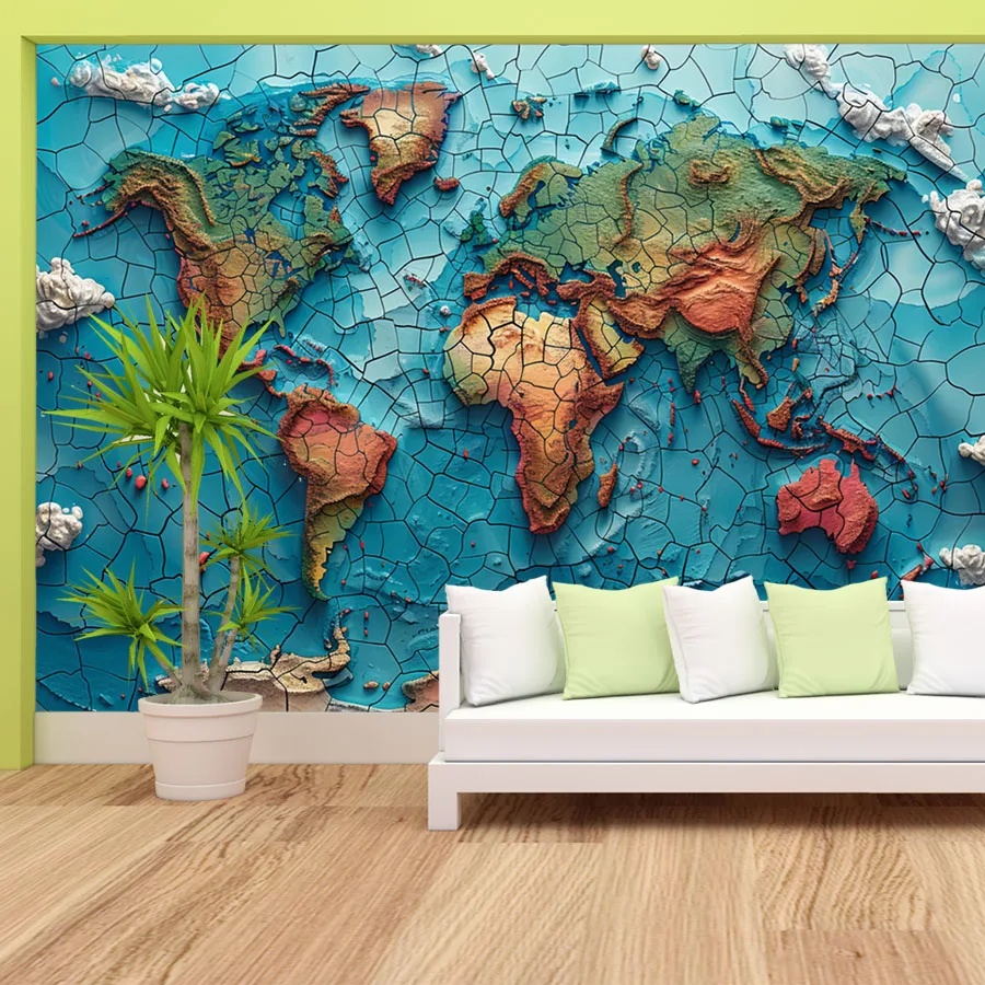 Peel and Stick Wallpapers for Living Room Bedroom Wall Papers Home Decor Panel Globe Continent World Map Walls Renovation  Mural view 4