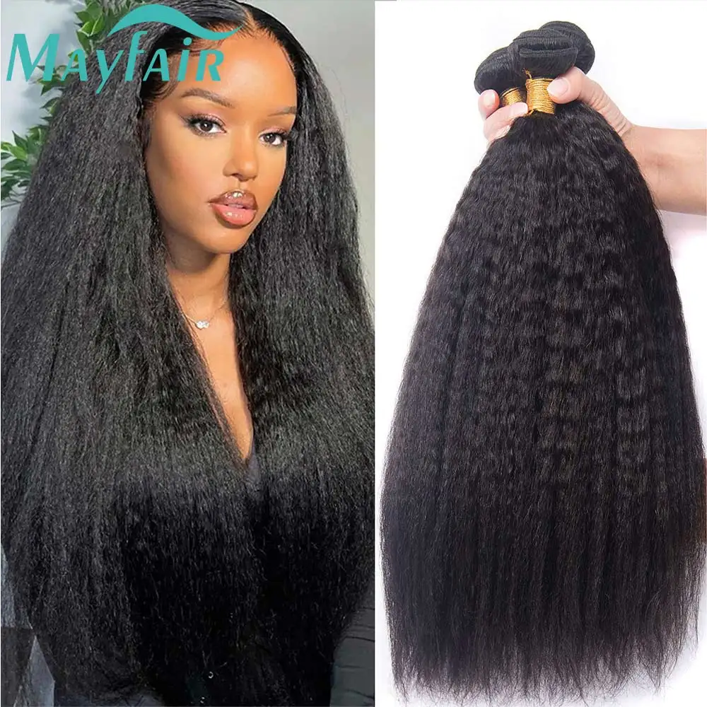 

Kinky Straight Hair Bundles 1/3/4 PCS 100% Human Hair Weave Bundles Virgin Hair Brazilian Yaki Natural Hair Extensions Thick End