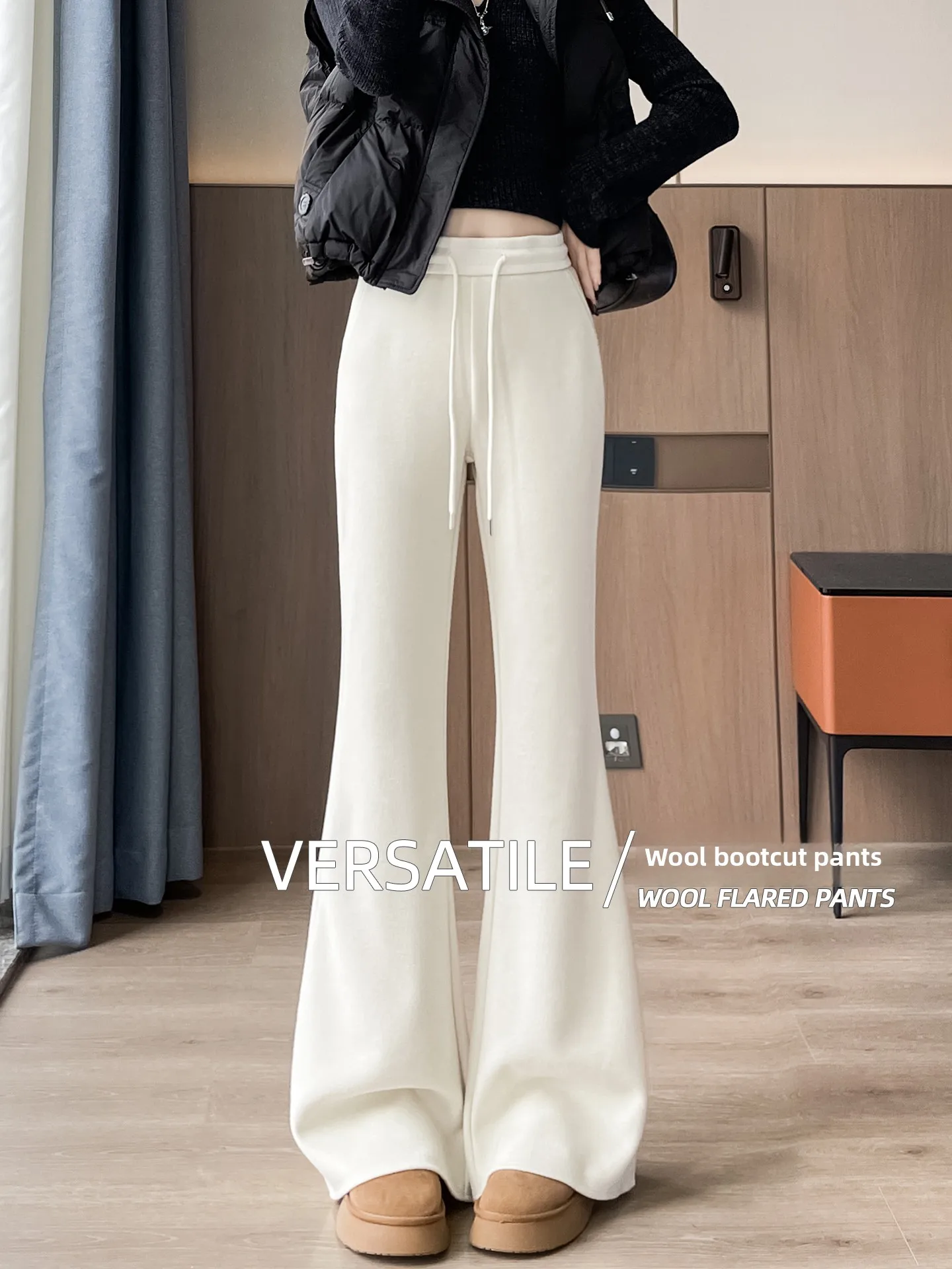 High Waist Fce Lined Thiened Woolen Bell Bot Pants Women's Yoga Pants Autumn Winter White Soft Comfortable Casual Tro...